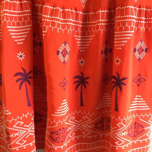 Sofia Vergara orange maxi skirt with pockets geometric pattern beach cruise boho - Picture 3 of 7